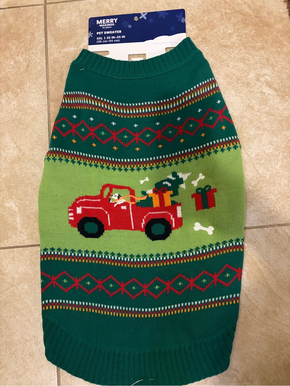 Merry Makings Petco Christmas Dog Sweater XXL NWT Festive Truck Design